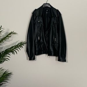 Black leather jacket with zip detailing